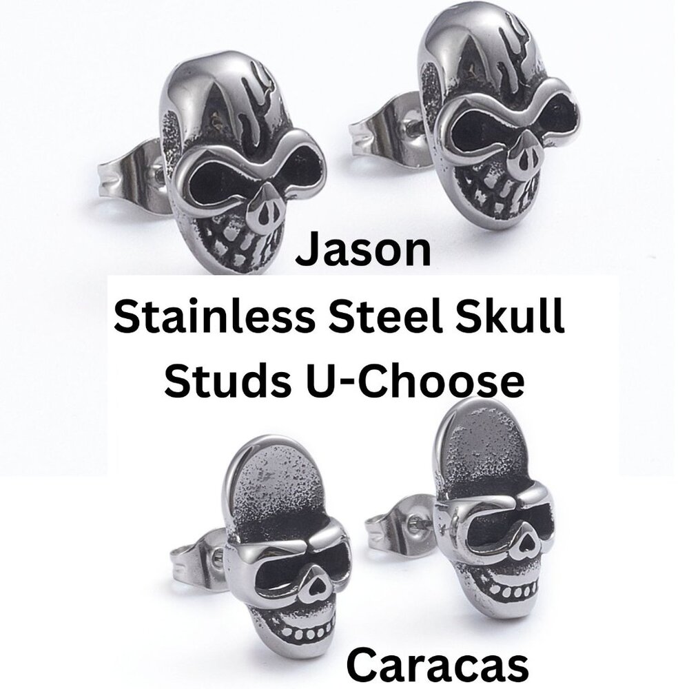 💝5/$25💖 Stainless Steel Skull Mask Stud Edgy Goth Punk Rock Earrings U Choose